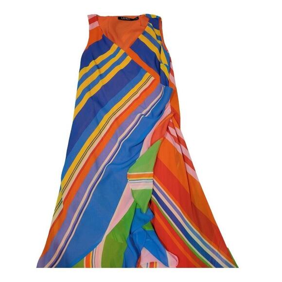 Lauren Ralph Lauren Womens Striped Asymmetrical Size 4 Dress Multicolor Rainbow - Picture 3 of 5